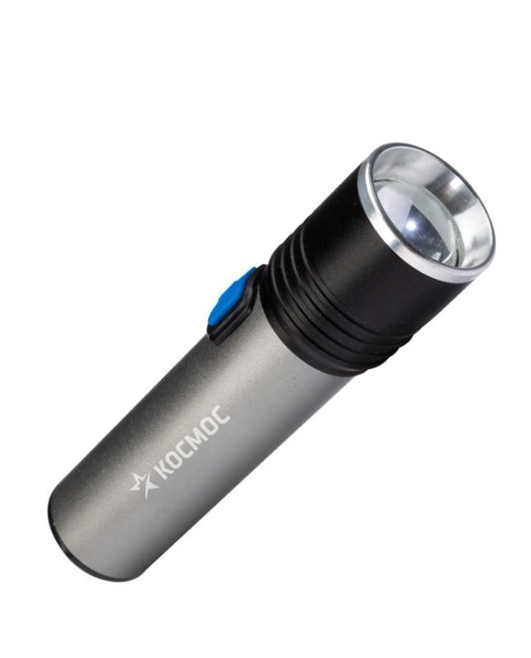 Фонарь аккумуляторный ручной LED 3Вт линза зум аккум. Li-ion 18650 1.2А.ч USB-шнур анодир. алюм. КОСМОС KOS111Lit (584432)