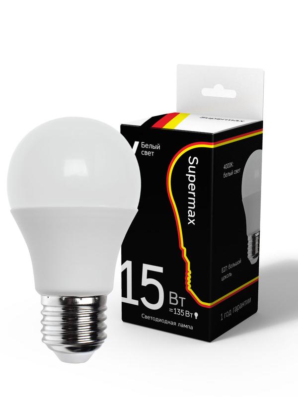 Лампа светодиодная Supermax А60 15Вт стандарт E27 230В 4000К КОСМОС Sup_LED15wA60E2740 (586555)