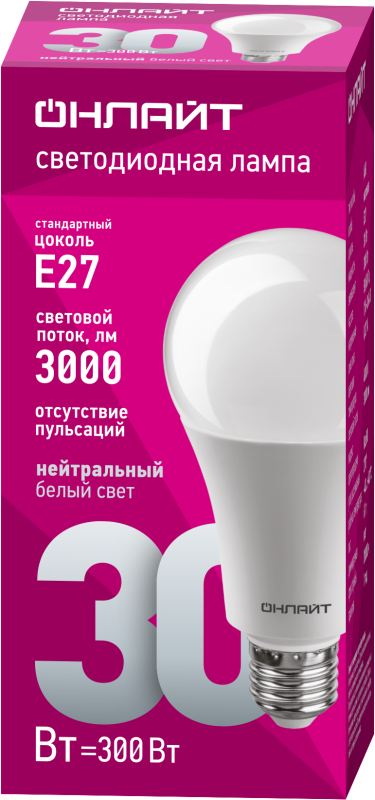 Лампа светодиодная 61 971 OLL-A70-30-230-4K-E27 30Вт грушевидная 4000К нейтр. бел. E27 3000лм 176-264В ОНЛАЙТ 61971 (503913)