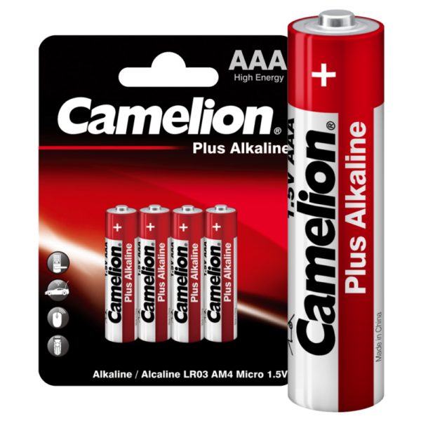 Элемент питания алкалиновый AAA/LR03 1.5В Plus Alkaline LR03-BP4 BL-4 (блист.4шт) Camelion 7369 (197973)