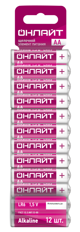 Элемент питания алкалиновый 90 636 OBT-ALK-LR6-BP12 (блист.12шт) ОНЛАЙТ 90636 (1979911)