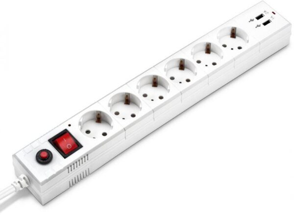 Удлинитель с сетевым фильтром 6х1.8м с заземл. 10А IP20 BU-SP1.8_USB_2A-W 2.2кВт CCA бел. BURO 992309 (266672)