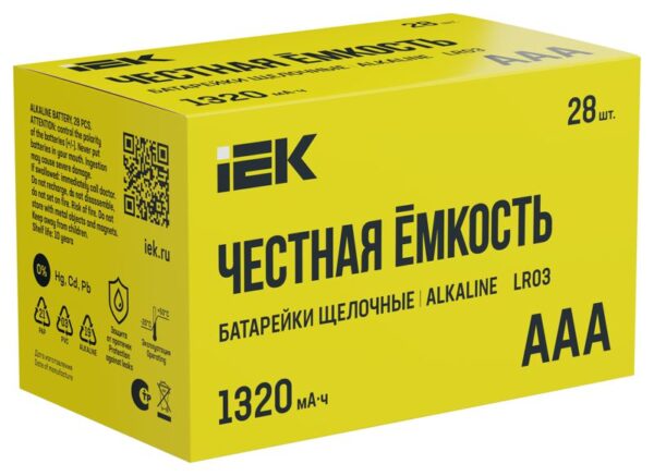 Элемент питания алкалиновый AAA/LR03 Alkaline бокс (уп.28шт) IEK ABT-LR03-OP-B28 (1777236)