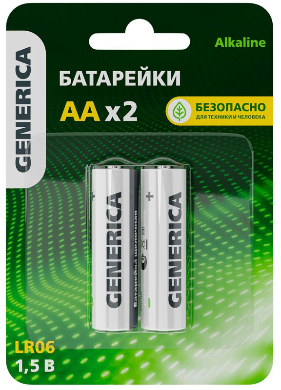Элемент питания алкалиновый AA/LR6 Alkaline (блист.2шт) GENERICA ABT-LR06-ST-L02-G (1777262)