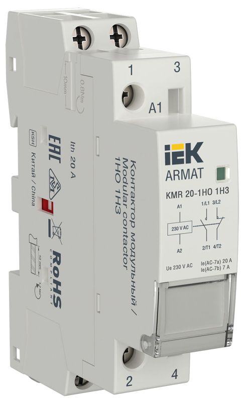 Контактор модульный KMR 20А 230В AC 1НО 1НЗ ARMAT IEK AR-KMR10-020-11-230 (1816535)