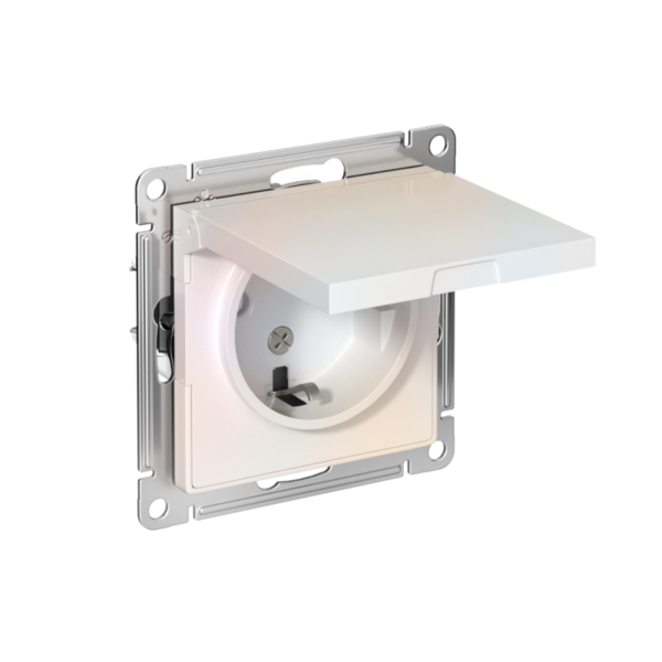 Розетка 1-м СП AtlasDesign 16А IP20 с заземл. защ. шторки с крышкой механизм жемчуж. SE ATN000446 (1240286)