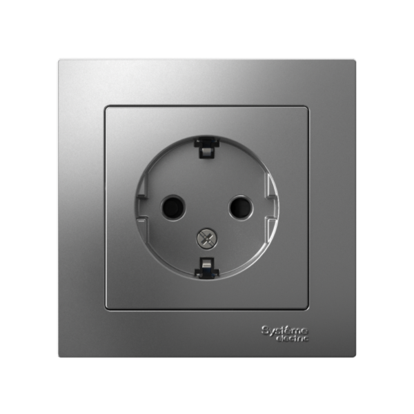Розетка 1-м СП AtlasDesign 16А IP20 с заземл. защ. шторки в сборе сталь SE ATN000944 (1240499)