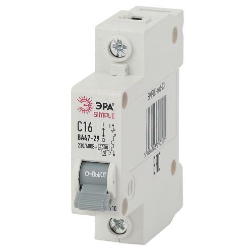 Выключатель автоматический модульный 1п C 16А 4.5кА ВА 47-29 SIMPLE-mod-03 ЭРА Б0039220 (1297110)