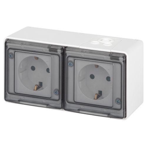 Розетка Эксперт 11-2504-01 2х2P+E гориз. IP55 шторки 16А-250В ОУ бел. Эра Б0063262 (1871640)