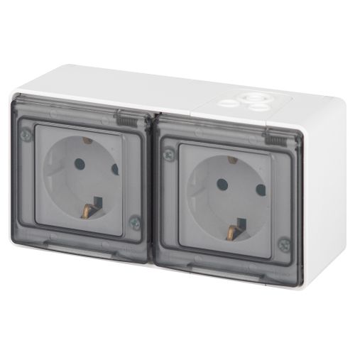 Розетка Эксперт 11-2503-01 2х2P+E гориз. IP55 16А-250В ОУ бел. Эра Б0063264 (1871639)