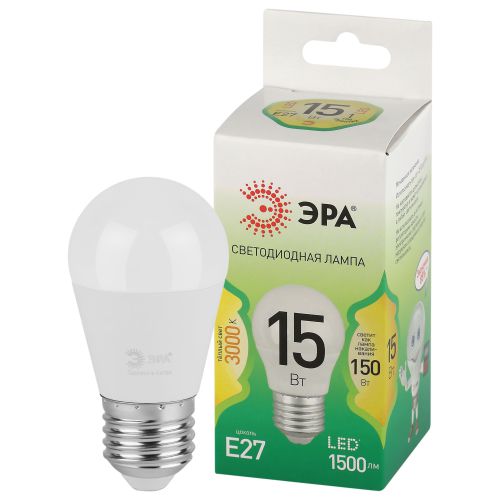 Лампа светодиодная GREEN LINE P45-15W-830-E27 GL 15Вт шар 3000К свет тепл. E27 Эра Б0067038 (1954533)