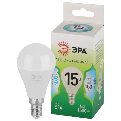 Лампа светодиодная GREEN LINE P45-15W-840-E14 GL 15Вт шар 4000К яркий свет бел. E14 Эра Б0067045 (1954534)