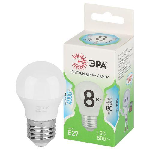 Лампа светодиодная GREEN LINE P45-8W-840-E27 GL 8Вт шар 4000К яркий свет бел. E27 Эра Б0067073 (1954547)