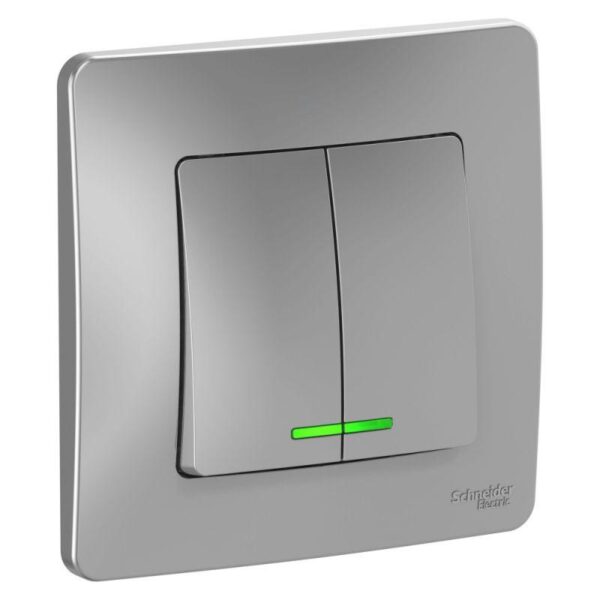Выключатель 2-кл. СП Blanca 10А IP20 (сх. 5) 250В с подсветкой алюм. SE BLNVS010513 (1210322)