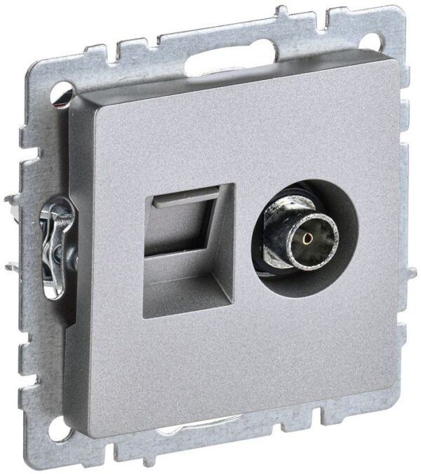 Розетка компьютерная + телевизионная 2-м Brite РТВ/РК12-БрА RJ45 кат.5E + TV механизм алюм. IEK BR-AK20-1-K47 (1617395)