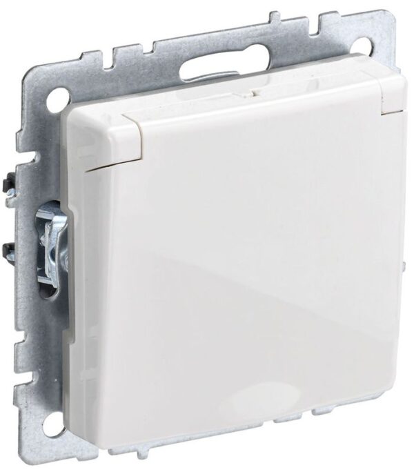 Розетка BRITE РСбш10-3-БрБ 16А IP20 с заземл. защ. шторки с крышкой механизм бел. IEK BR-R16-16-K01 (1623788)