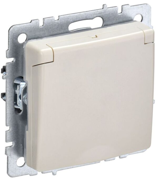 Розетка BRITE РСбш10-3-БрКр 16А IP20 с заземл. защ. шторки с крышкой механизм беж. IEK BR-R16-16-K10 (1623791)