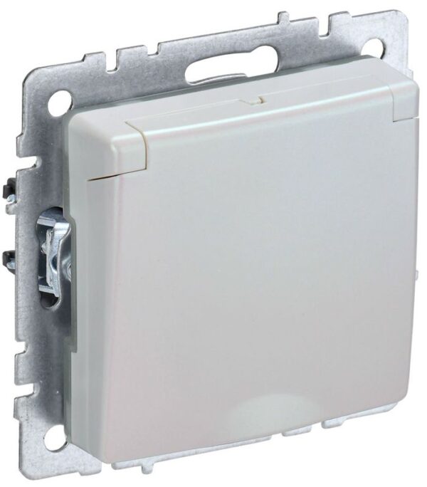 Розетка BRITE РСбш10-3-БрЖ 16А IP20 с заземл. защ. шторки с крышкой механизм жемчуж. IEK BR-R16-16-K36 (1623790)