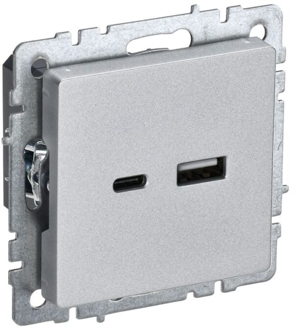 Розетка BRITE USB A+C 18Вт РЮ11-1-БрА механизм алюм. IEK BR-U22-018-K47 (1679770)