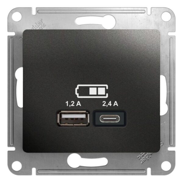 Розетка USB Glossa тип A+C 5В/2.4А 2х5В/1.2А механизм антрацит SE GSL000739 (1340092)