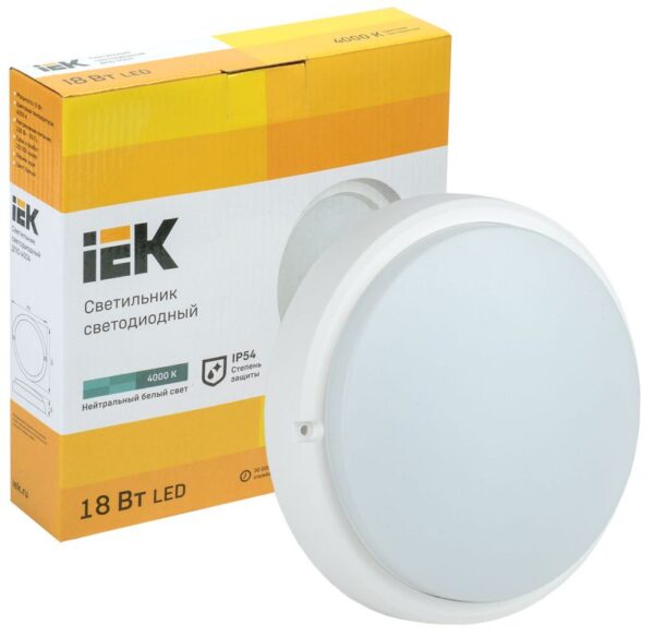 Светильник светодиодный ДПО 4004 18Вт 4000К IP54 круг бел. IEK LDPO0-4004-18-4000-K01 (1230216)