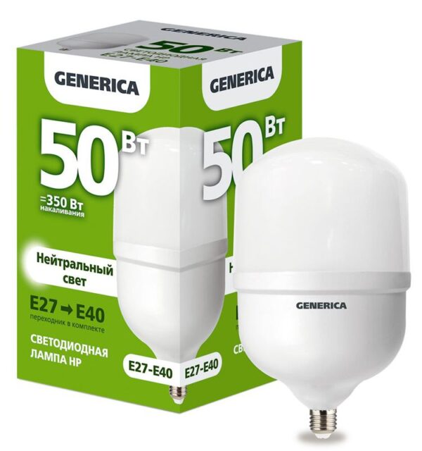 Лампа светодиодная HP 50Вт 4000К E27-E40 230В GENERICA LL-HP-50-230-40-E27-E40-G (1647639)