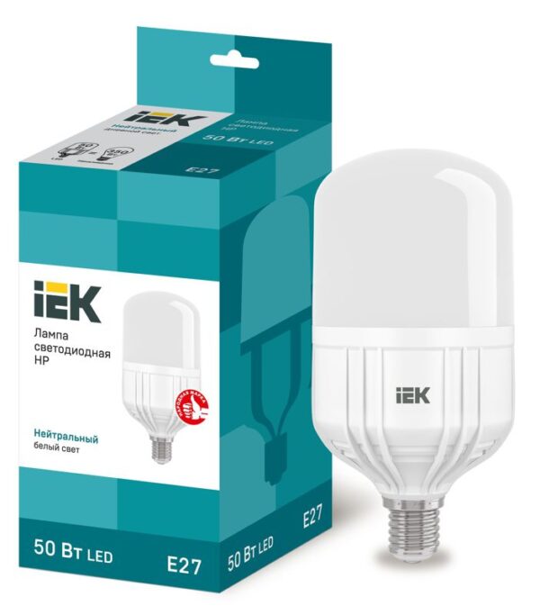 Лампа светодиодная HP 50Вт 4000К нейтр. бел. E27 230В IEK LLE-HP-50-230-40-E27 (479690)