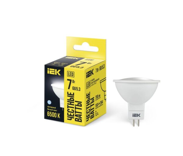Лампа светодиодная MR16 софит 7Вт 230В 6500К GU5.3 IEK LLE-MR16-7-230-65-GU5 (479703)