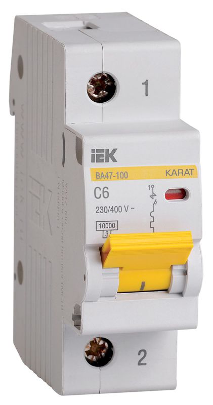 Выключатель автоматический модульный 1п C 6А 10кА ВА47-100 KARAT IEK MVA40-1-006-C (1337469)