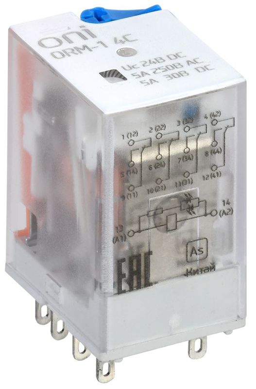 Реле интерфейсное ORM-1 4C 24В DC с LED и тест. кнопкой ONI ORM-1-4C-DC24V-L-B (1412508)