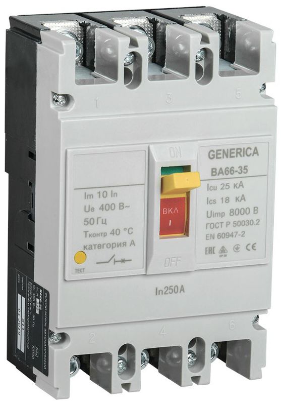 Выключатель автоматический 3п 250А 25кА ВА66-35 GENERICA SAV30-3-0250-G (1241863)