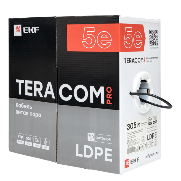 Кабель витая пара F/UTP кат.5E 4 пары 24 AWG solid внешн. LDPE черн. TERACOM PRO PRO EKF TRP-5EFTP-04PE-BK-OUT3 (1768985)