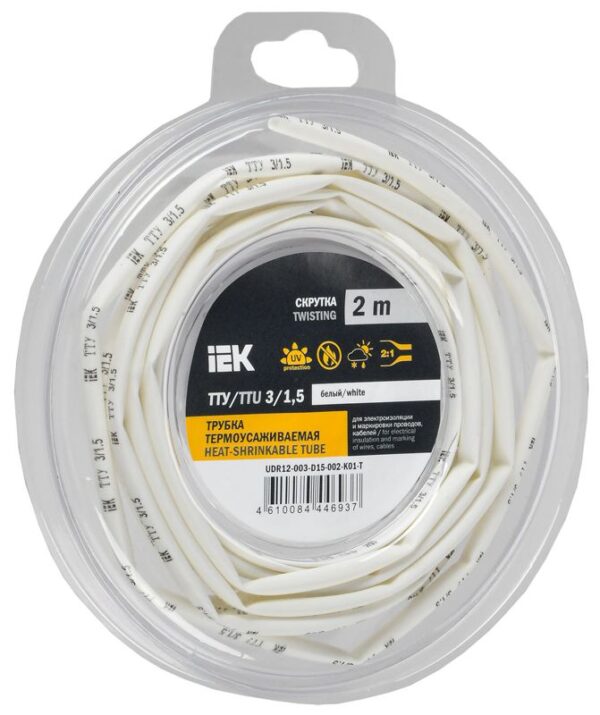 Трубка термоусадочная ТТУ нг-LS 3/1.5 бел. (уп.2м) IEK UDR12-003-D15-002-K01-T (1777071)