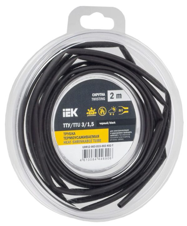 Трубка термоусадочная ТТУ нг-LS 3/1.5 черн. (уп.2м) IEK UDR12-003-D15-002-K02-T (1777072)