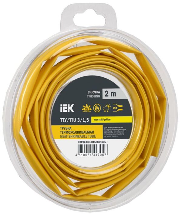Трубка термоусадочная ТТУ нг-LS 3/1.5 желт. (уп.2м) IEK UDR12-003-D15-002-K05-T (1777074)