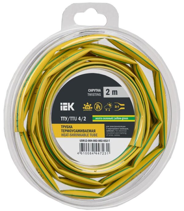 Трубка термоусадочная ТТУ нг-LS 4/2 желт./зел. (уп.2м) IEK UDR12-004-002-002-K52-T (1777084)