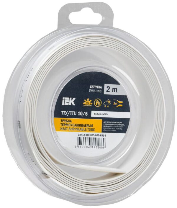 Трубка термоусадочная ТТУ нг-LS 10/5 бел. (уп.2м) IEK UDR12-010-005-002-K01-T (1777106)