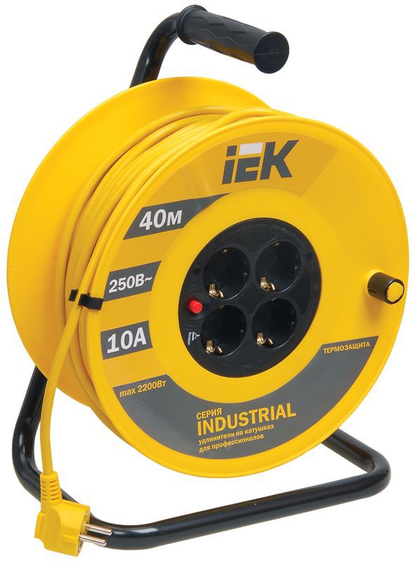 Удлинитель на катушке 4х40м с заземл. 10А IP20 Industrial УК40 3х1 термозащита IEK WKP14-10-04-40 (277737)