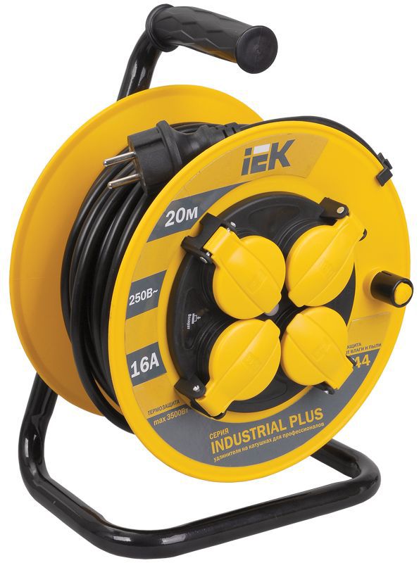 Удлинитель на катушке 4х20м с заземл. 16А IP44 Industrial plus УК20 3х1.5 термозащита IEK WKP15-16-04-20-44 (280612)