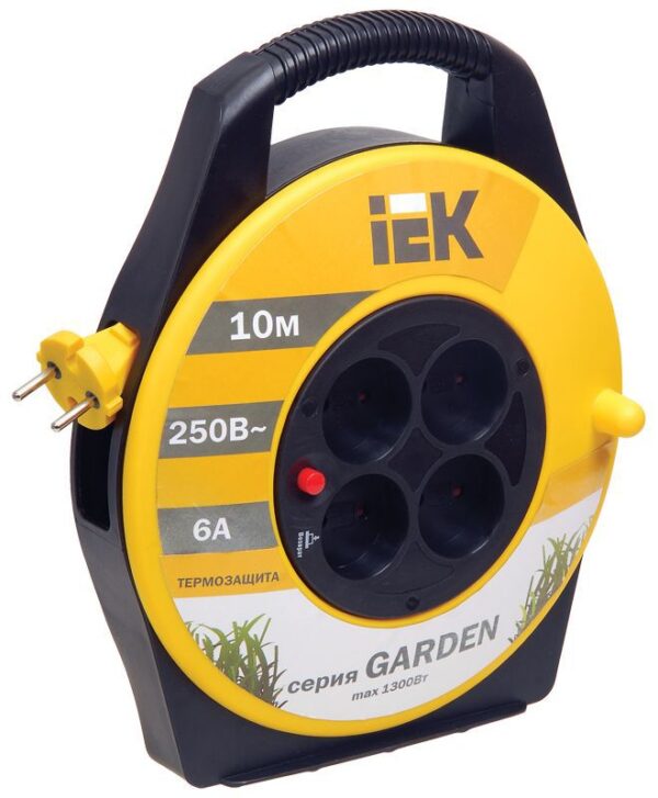 Удлинитель на катушке 4х10м без заземл. 6А IP20 Garden УК10 2х0.75 термозащита IEK WKP23-06-04-10 (277730)