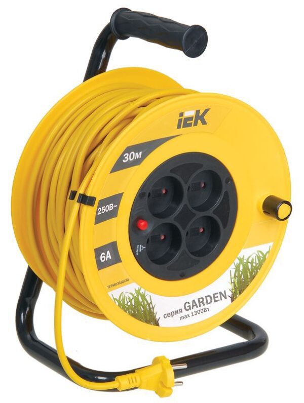 Удлинитель на катушке 4х30м без заземл. 6А IP20 Garden УК30 2х0.75 термозащита IEK WKP23-06-04-30 (277732)