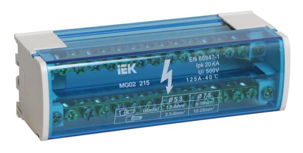 Шина на DIN-рейку в корпусе (кросс-модуль) ШНК 2х15 L+PEN IEK YND10-2-15-125 (26521)