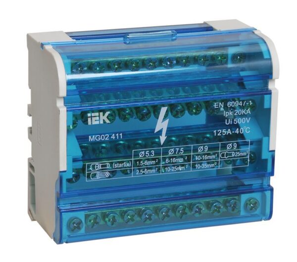 Шина на DIN-рейку в корпусе (кросс-модуль) ШНК 4х11 3L+PEN IEK YND10-4-11-125 (45112)