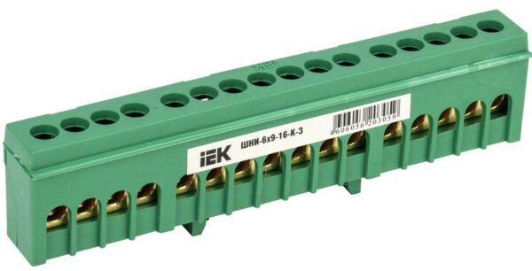 Шина PE "земля" в корп. изол. на DIN-рейку ШНИ-6х9-16-К-З IEK YNN10-69-16KD-K06 (255440)