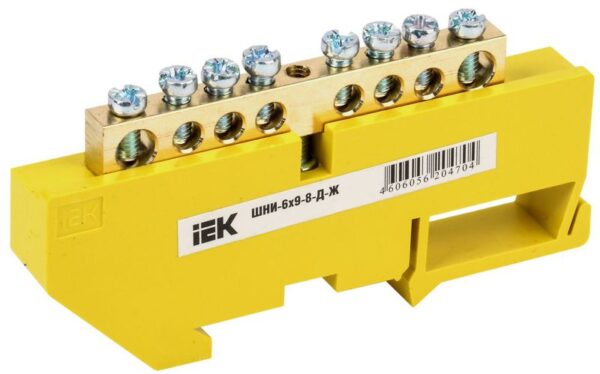 Шина PE "земля" на DIN-изол. ШНИ-6х9-8-Д-Ж IEK YNN10-69-8D-K05 (252922)