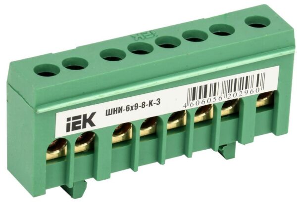Шина PE "земля" в корп. изол. на DIN-рейку ШНИ-6х9-8-К-З зел. IEK YNN10-69-8KD-K06 (250708)