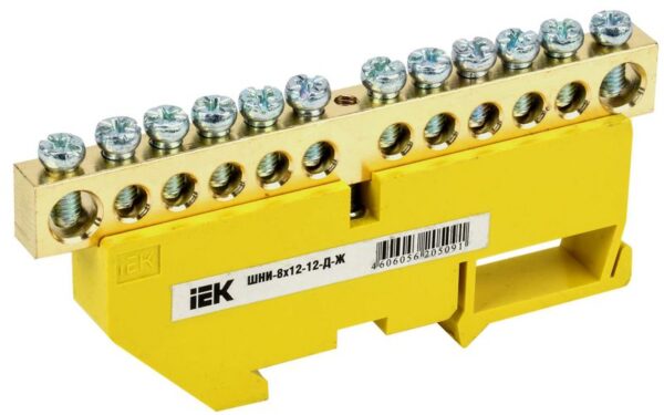 Шина PE "земля" на DIN-изол. ШНИ-8х12-12-Д-Ж IEK YNN10-812-12D-K05 (1037426)