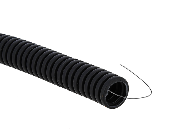 Труба гофрированная ПВХ d25мм с протяжкой черн. (уп.50м) Plast EKF tg-z-25-50-black (1721337)